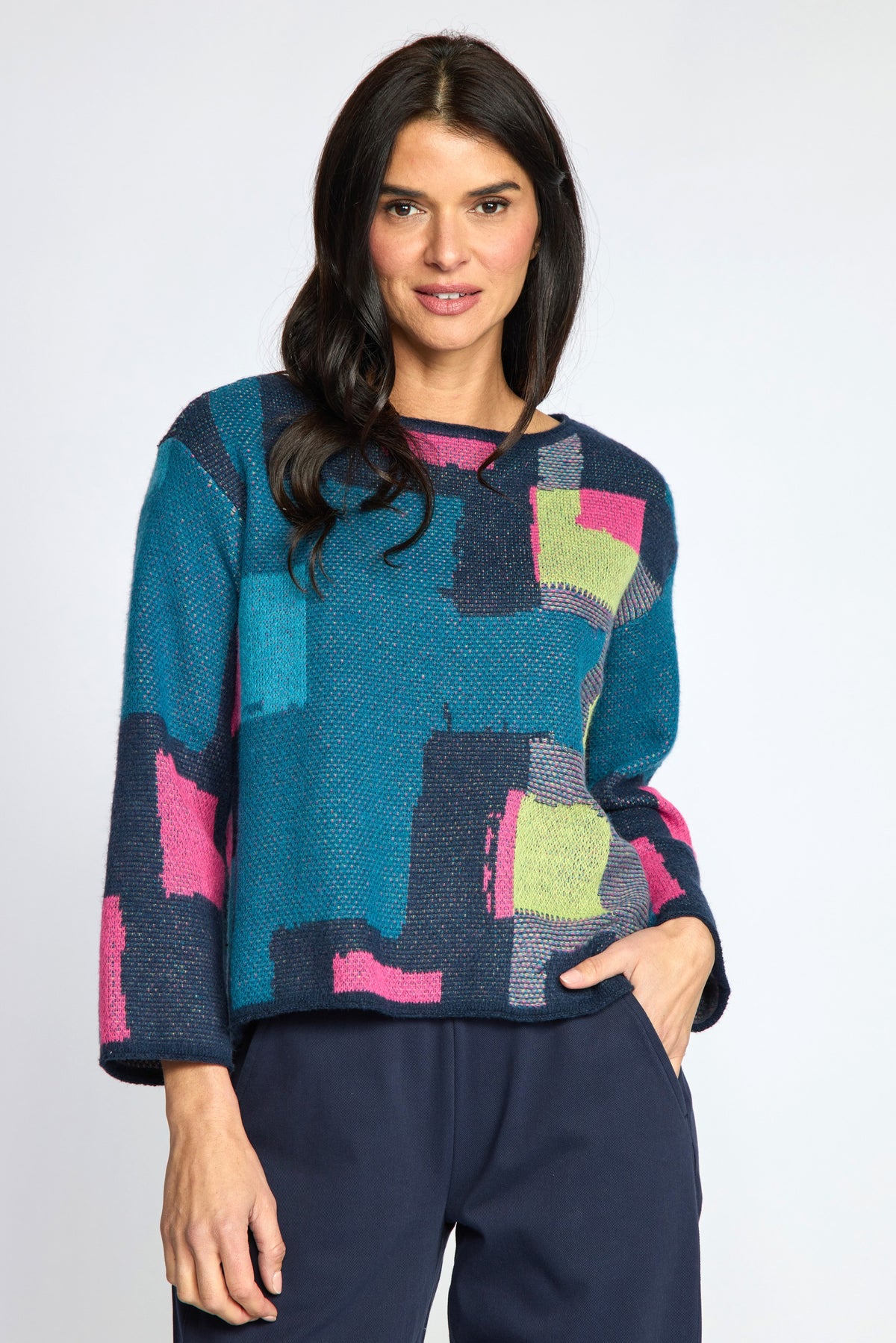 Colorblock Abstract Knit Sweater