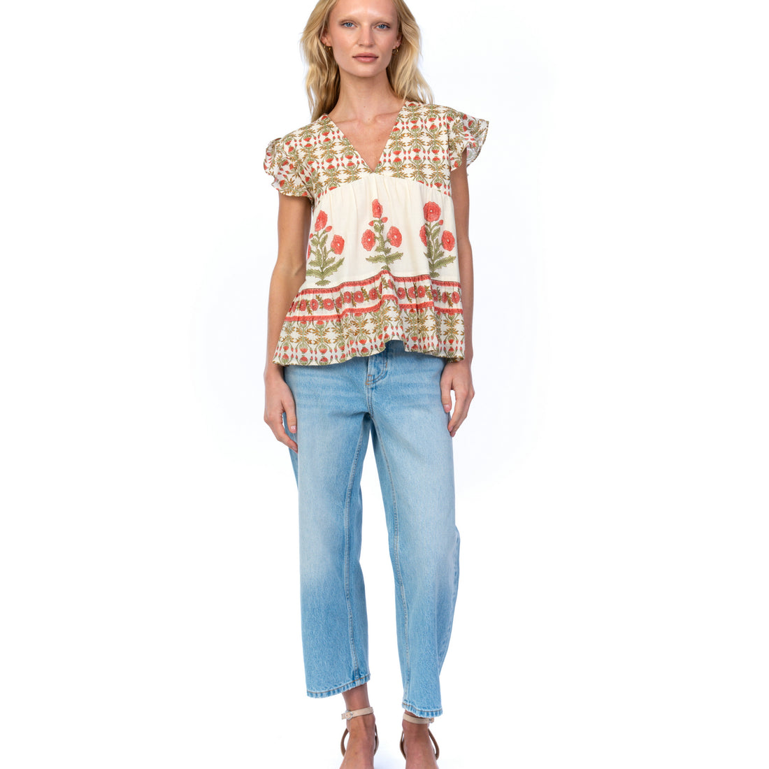 Breezy Block Print Babydoll Top
