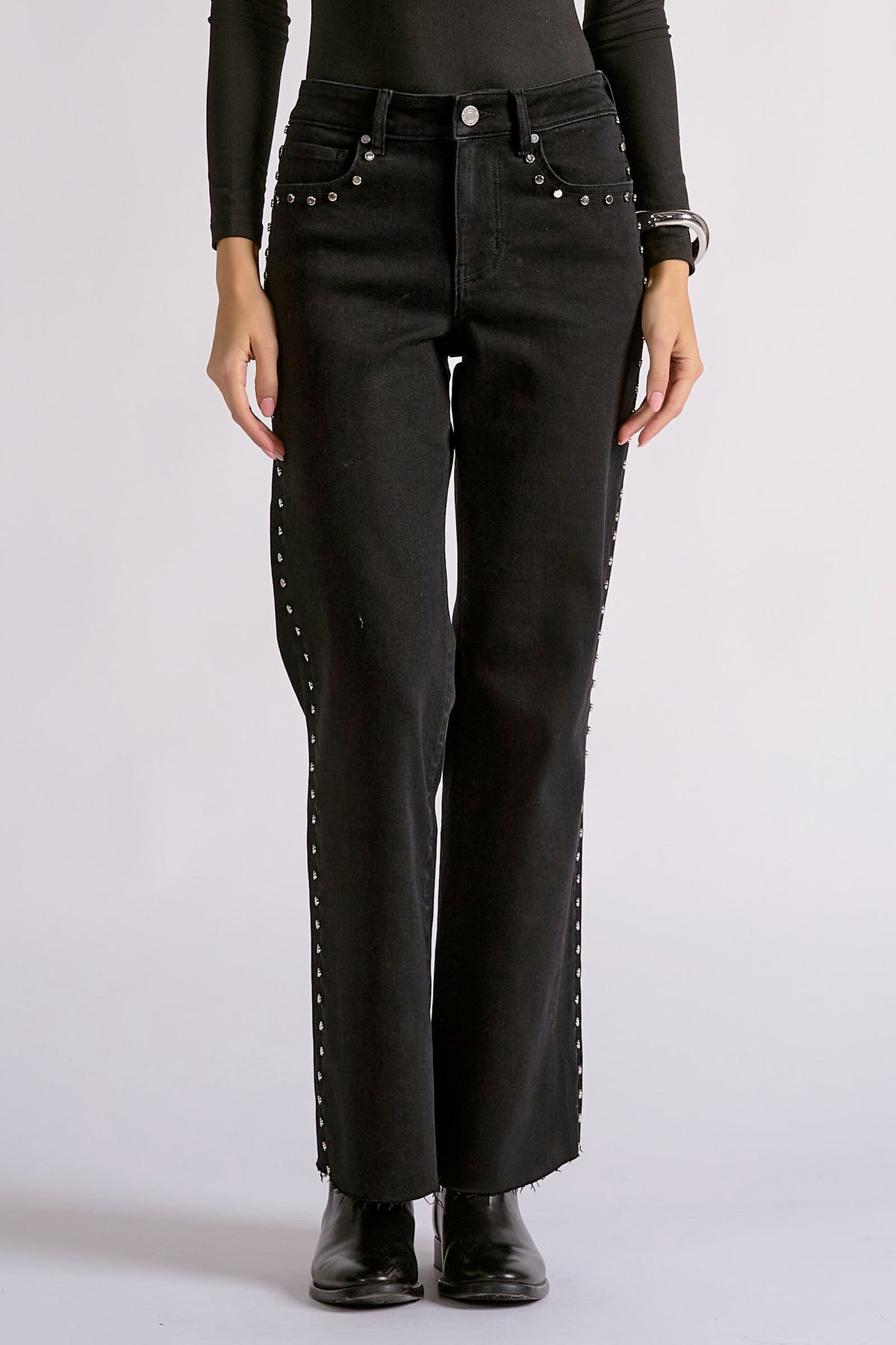 Black Studded Straight Leg Jeans