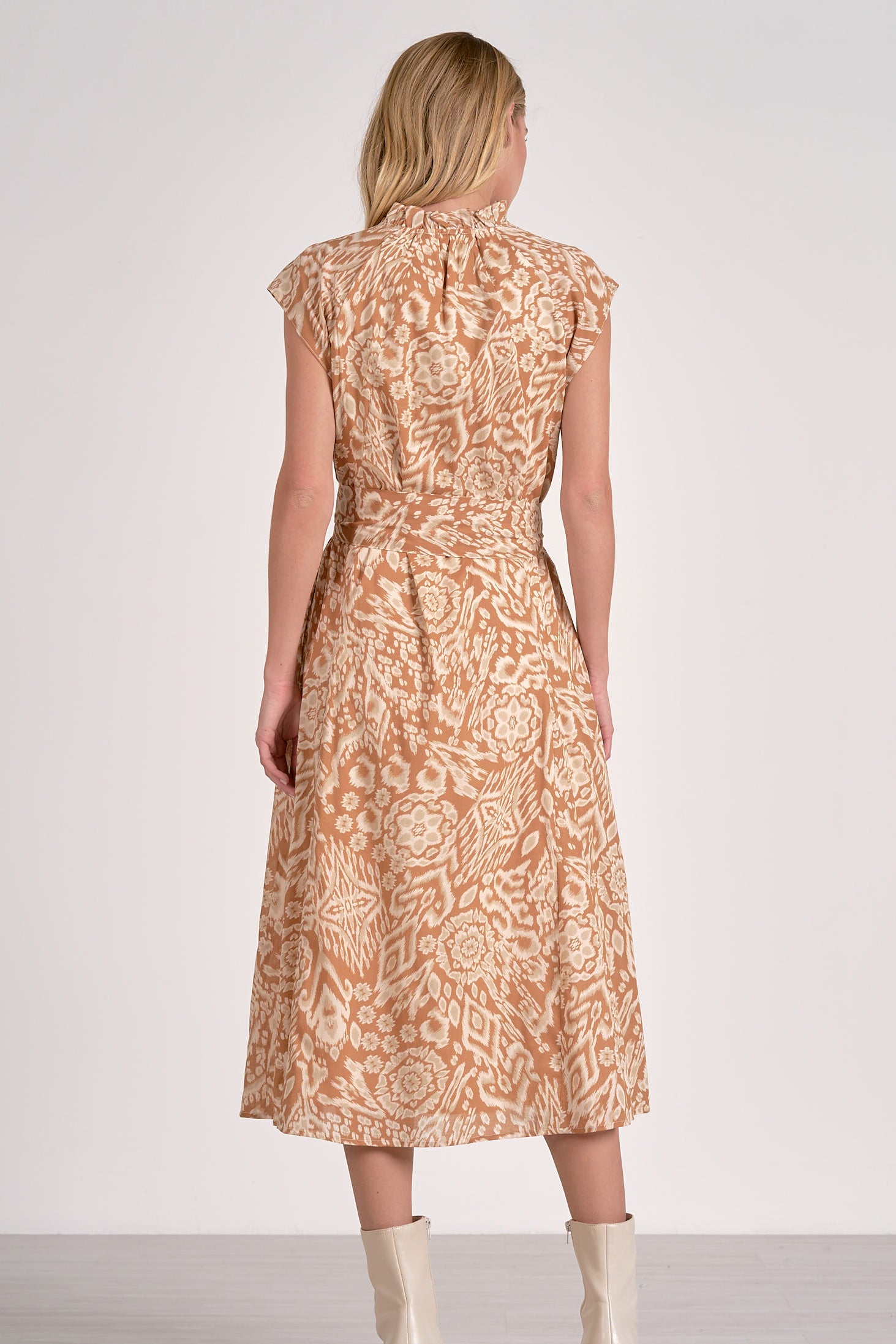 Maxi V-Neck Cap Sleeve Print Dress