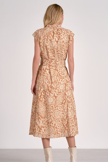 Maxi V-Neck Cap Sleeve Print Dress