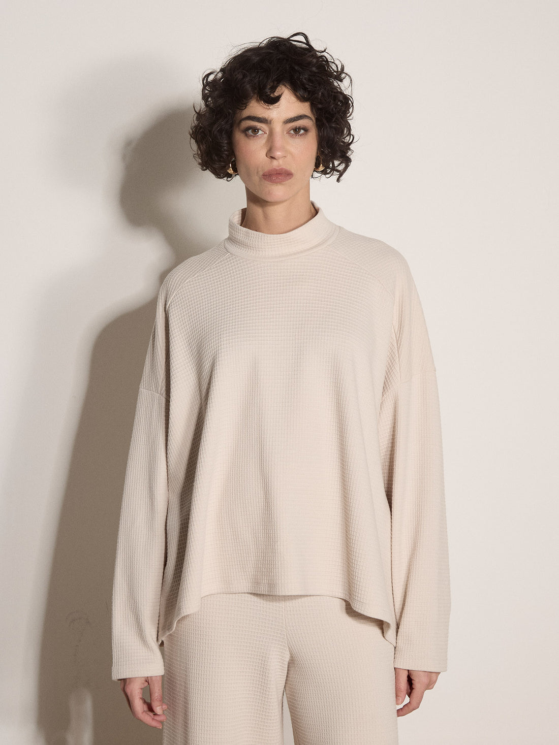 Mock Neck Waffle Long Sleeve
