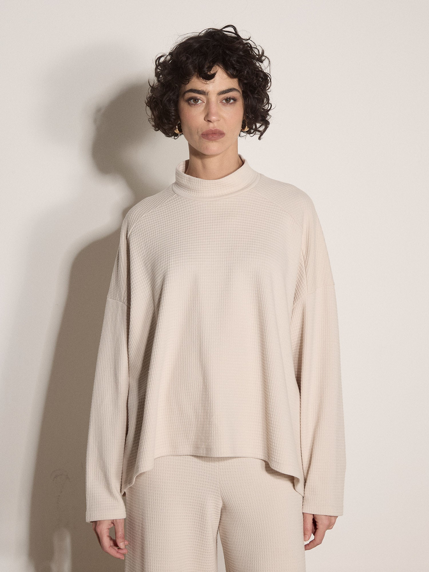 Mock Neck Waffle Long Sleeve