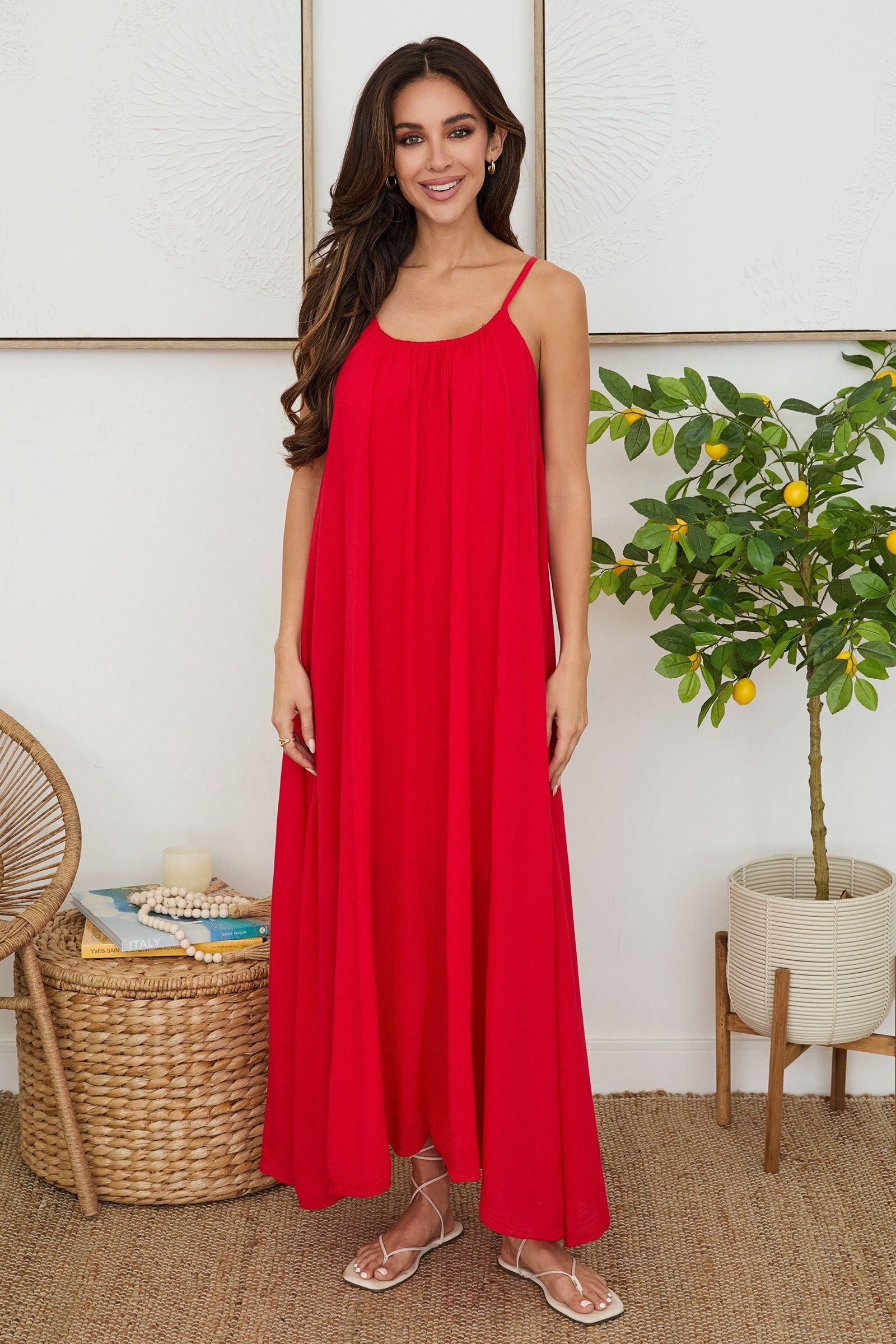 Spaghetti Strap Textured Gauze Maxi Dress