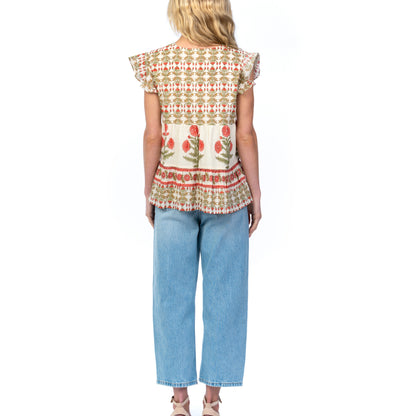 Breezy Block Print Babydoll Top