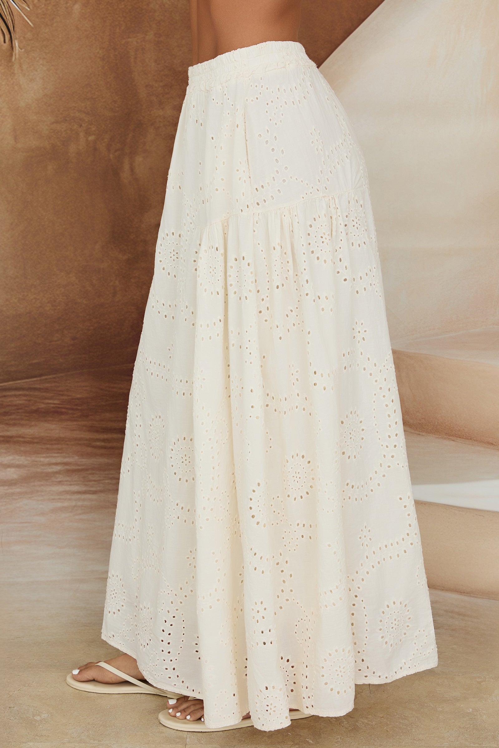 Eyelet Maxi Skirt With Pockets