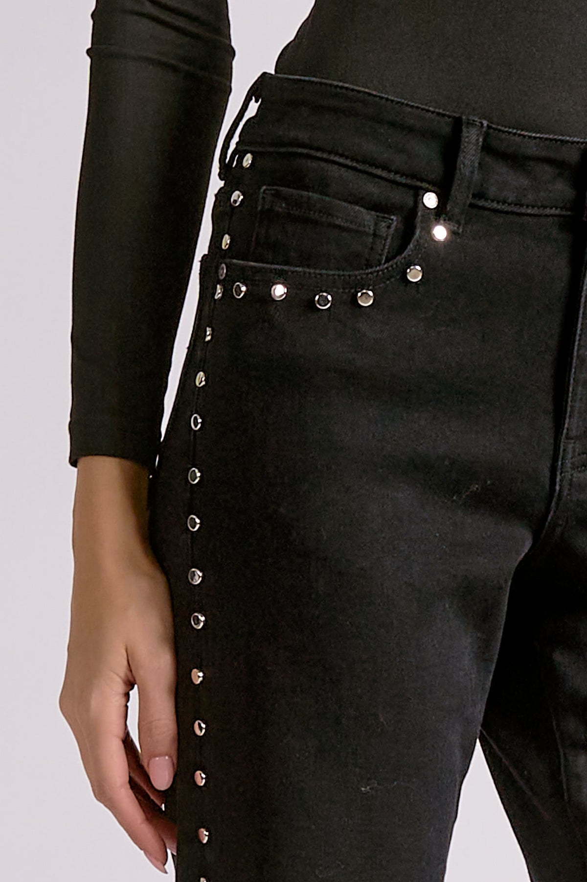 Black Studded Straight Leg Jeans