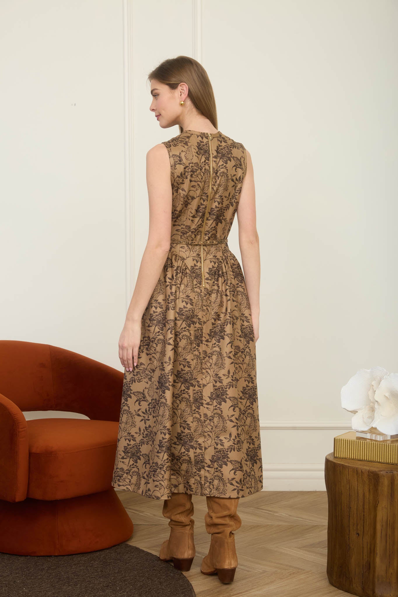Sleeveless Tonal Botanical Dress
