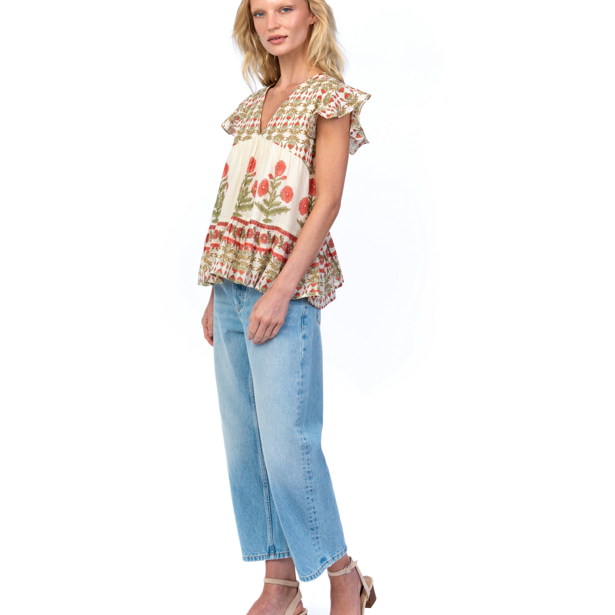 Breezy Block Print Babydoll Top