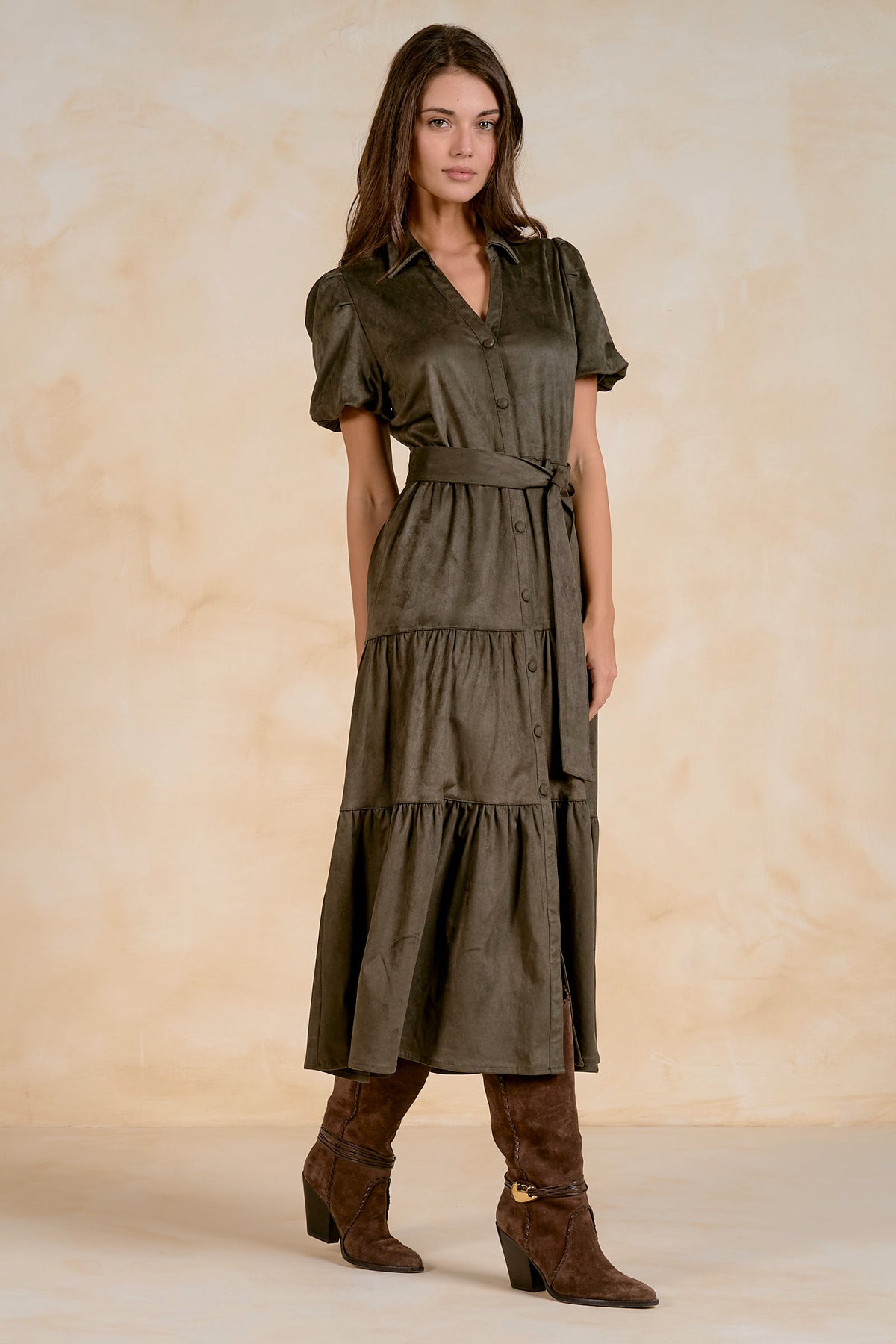 Tiered Satin Shirt Dress