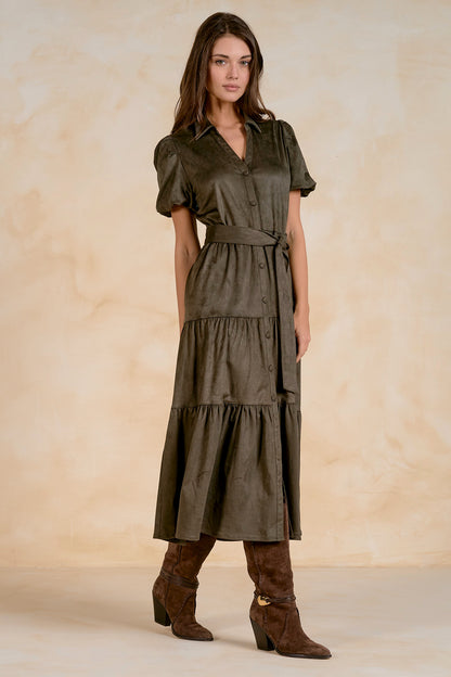 Tiered Satin Shirt Dress