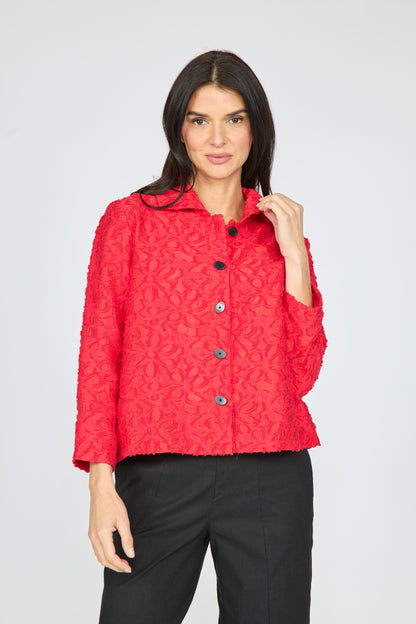 Textured Floral Button-Front Jacket