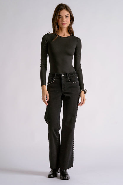 Black Studded Straight Leg Jeans