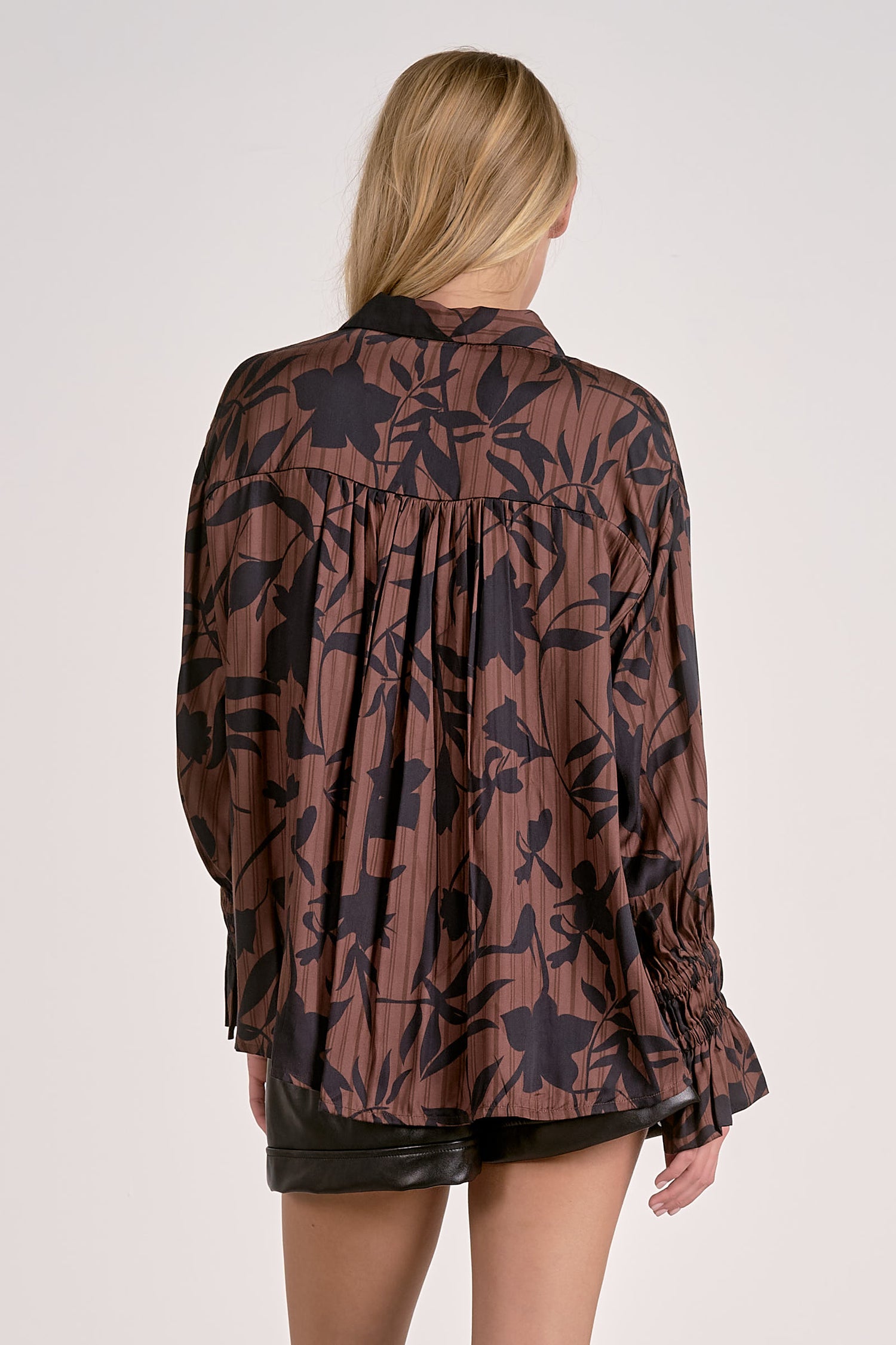 Brown Foliage Flair Sleeve Button Down