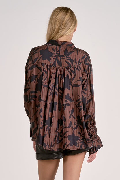 Brown Foliage Flair Sleeve Button Down