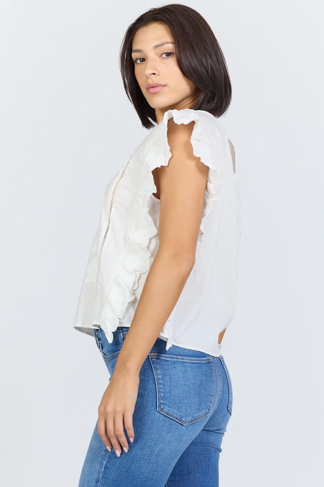 Cotton Embroidered Ruffle Top