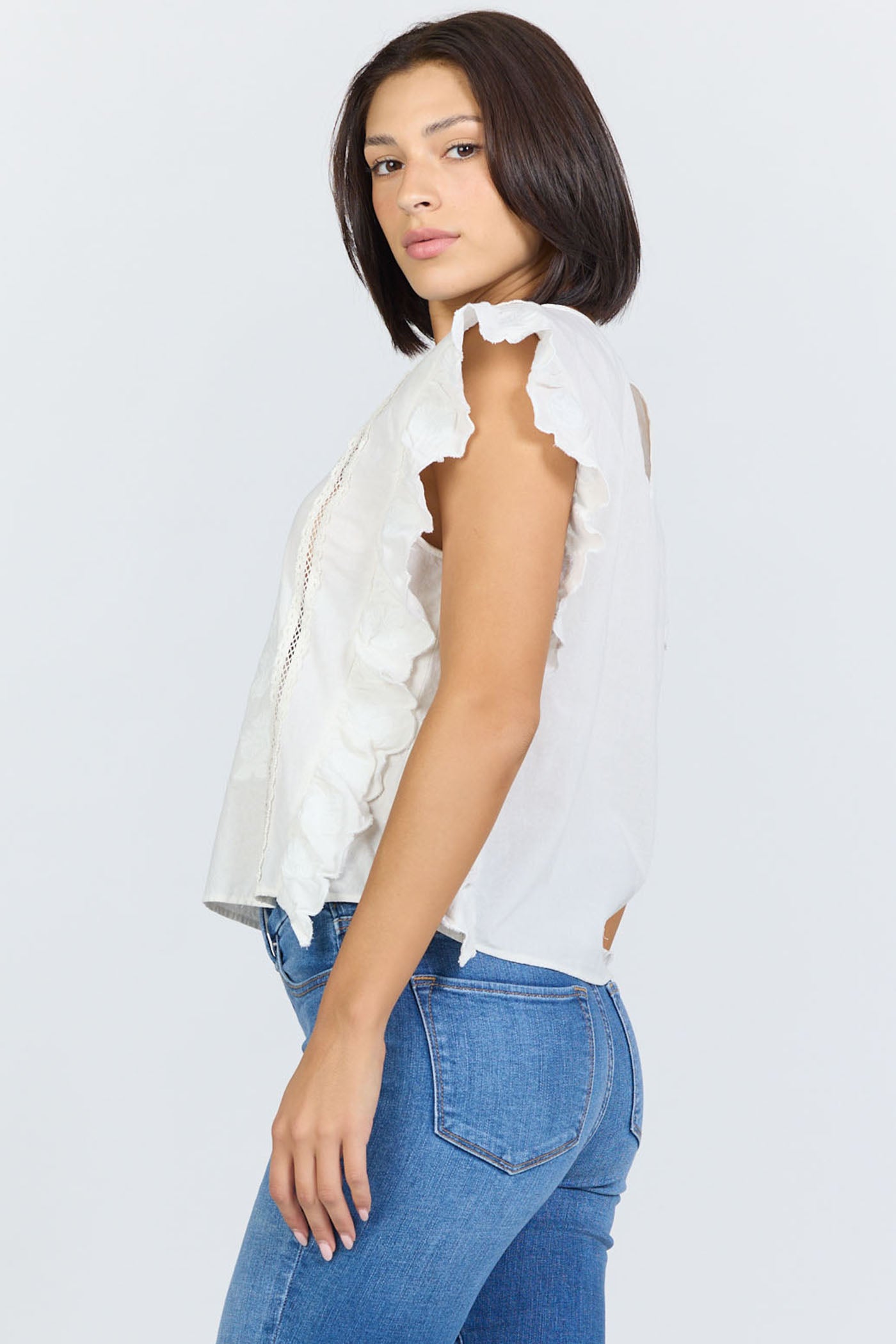 Cotton Embroidered Ruffle Top