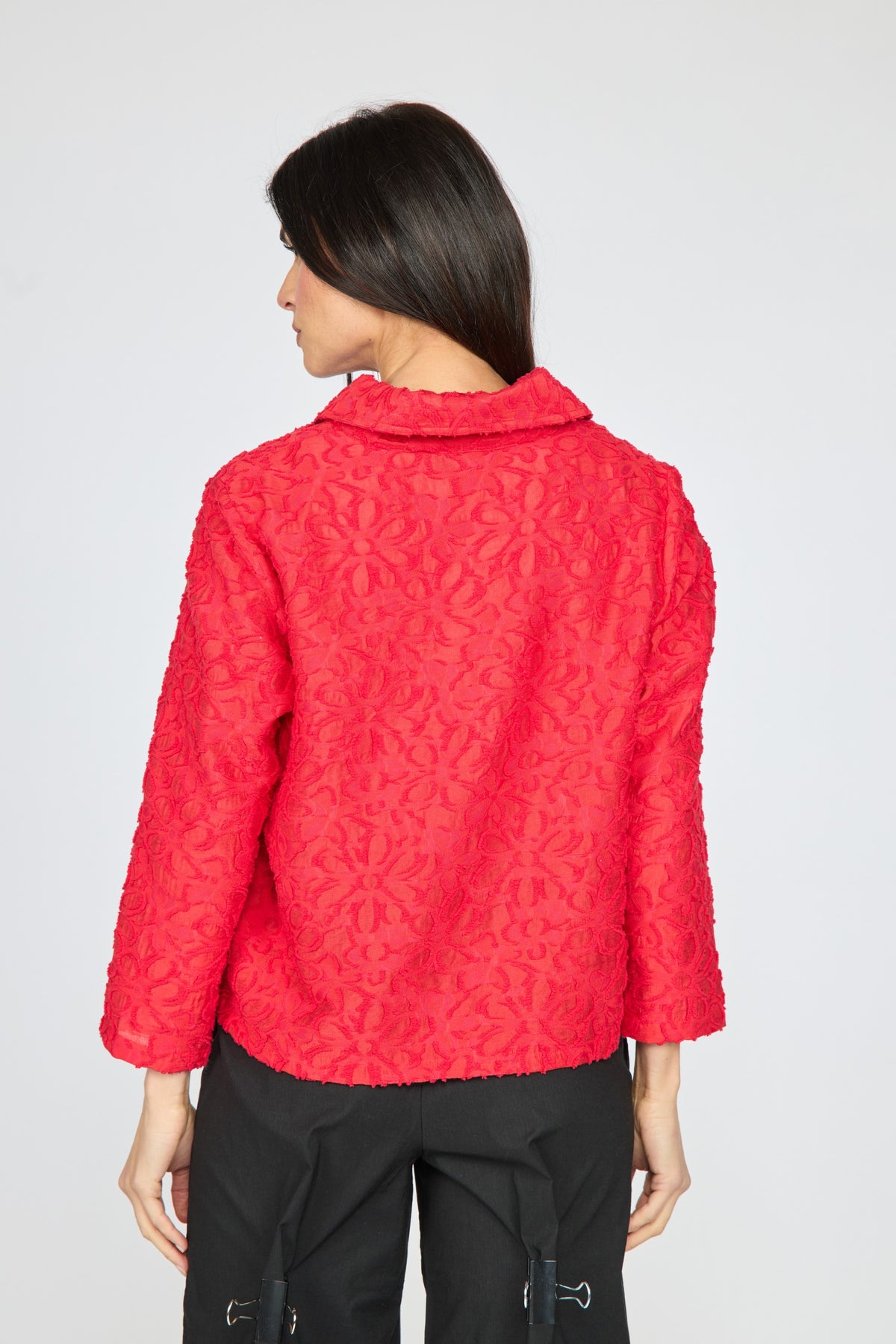 Textured Floral Button-Front Jacket