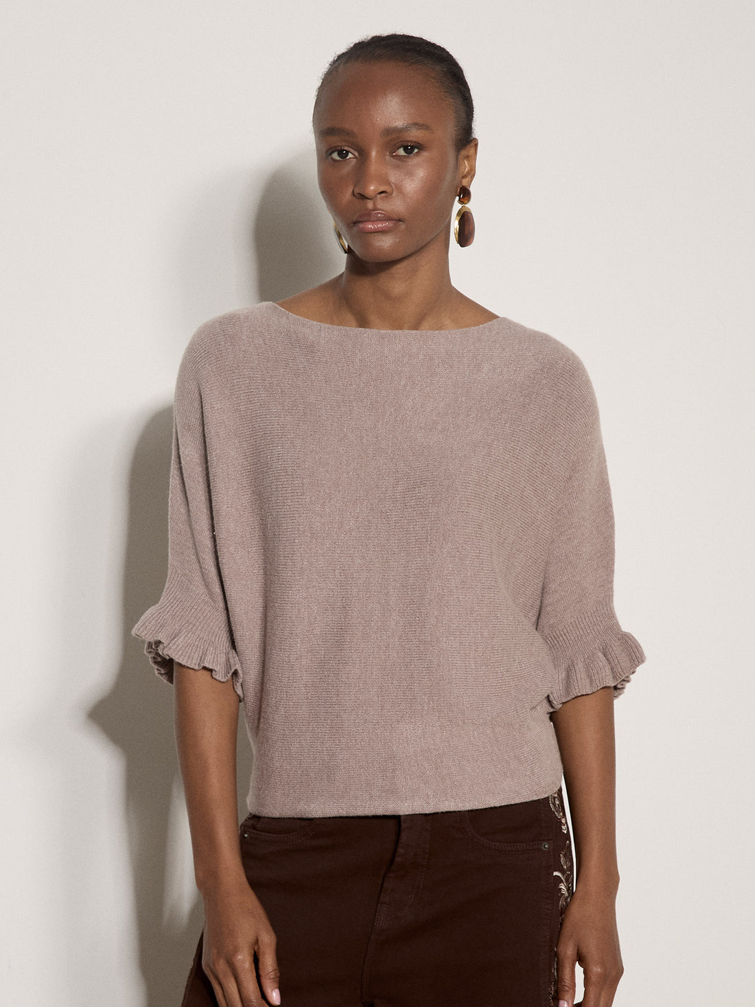 Ruffle Sleeve Batwing Sweater