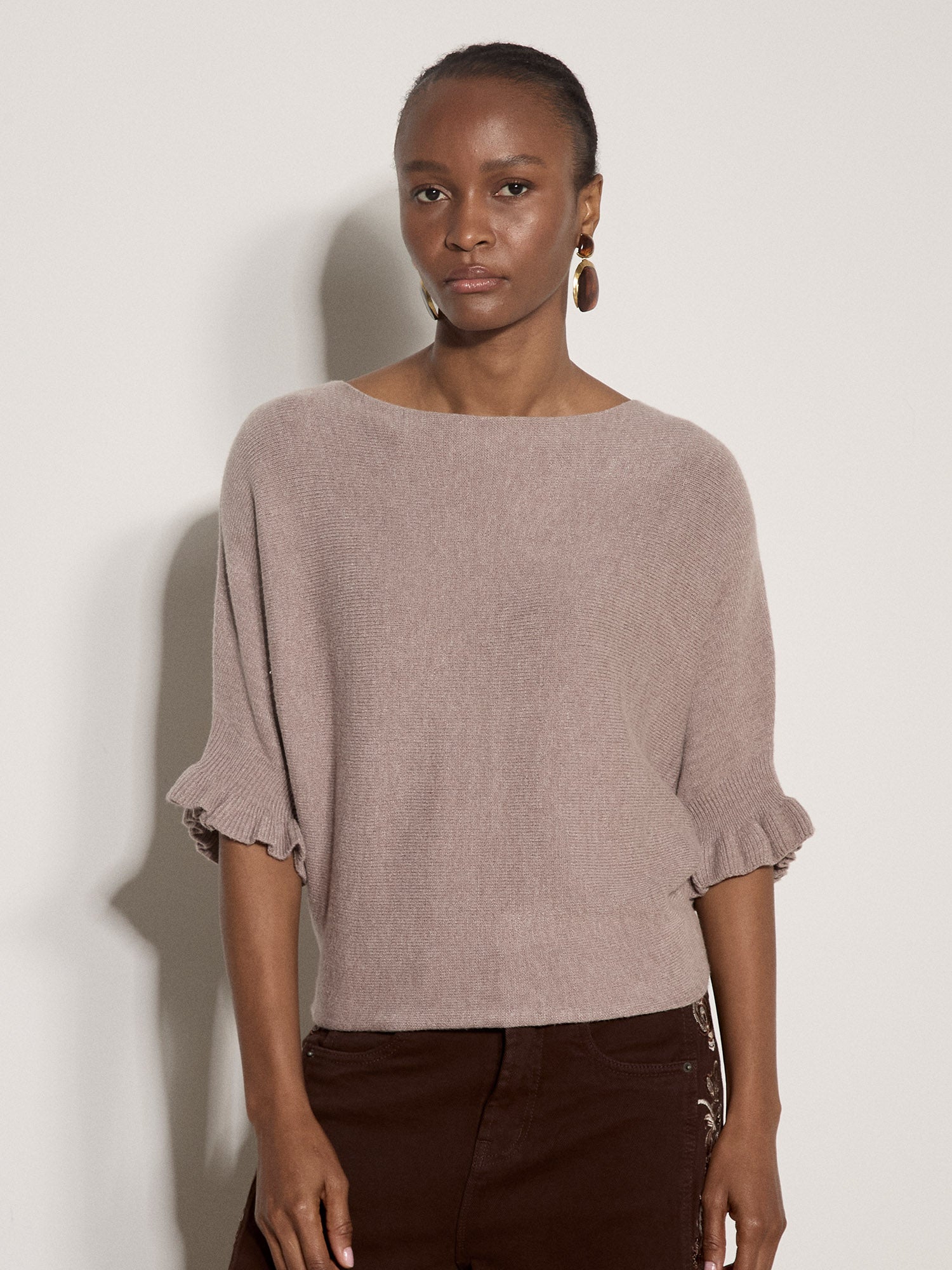 Ruffle Sleeve Batwing Sweater