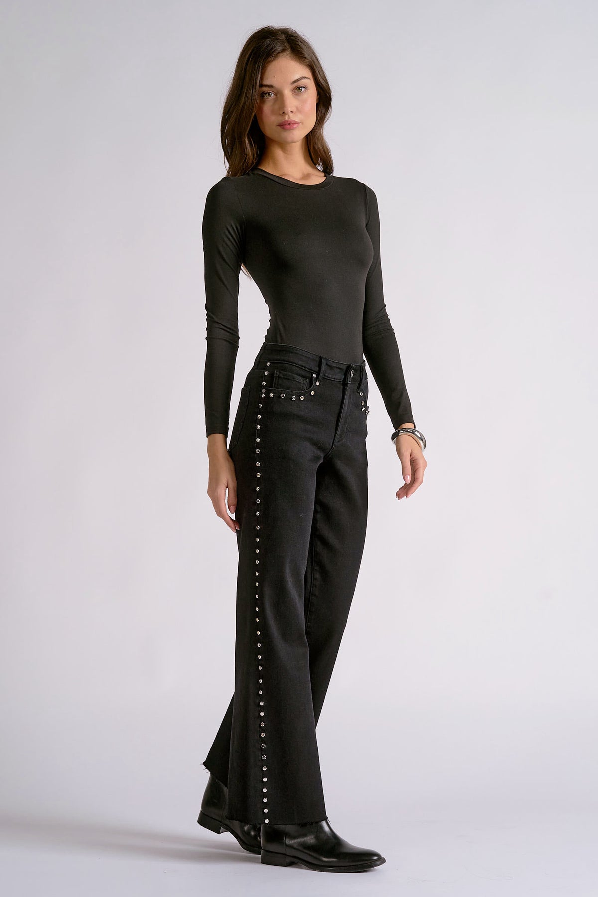 Black Studded Straight Leg Jeans