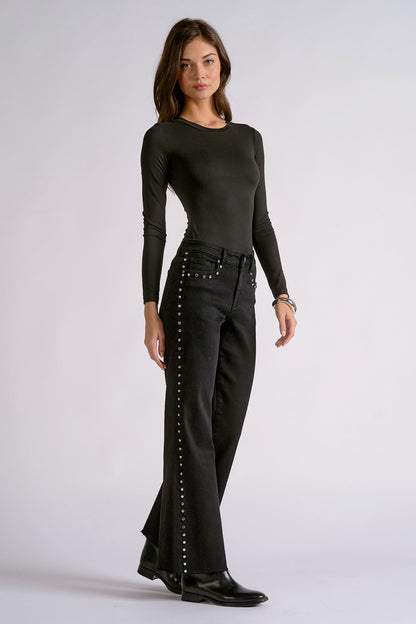 Black Studded Straight Leg Jeans
