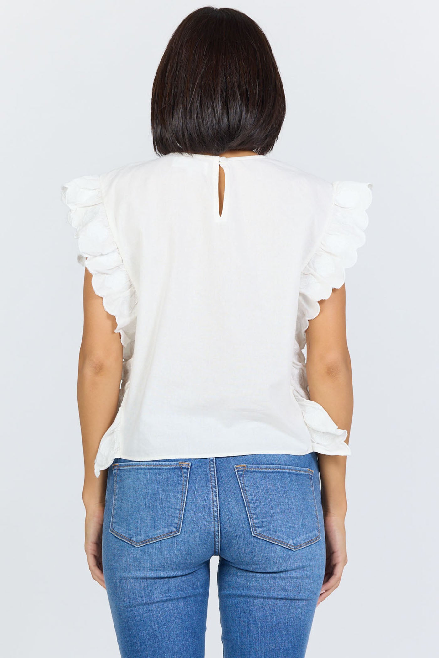 Cotton Embroidered Ruffle Top