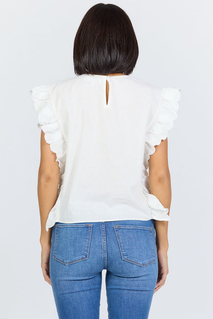Cotton Embroidered Ruffle Top
