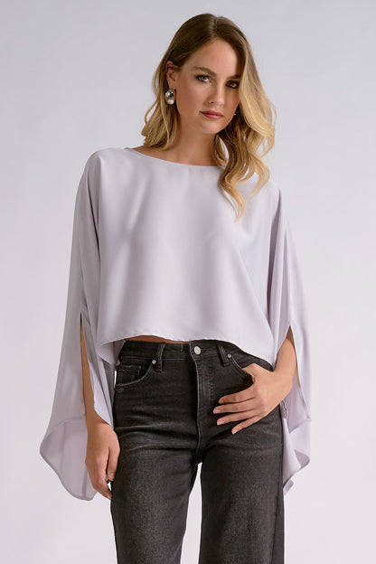 Silver Satin Cape Blouse