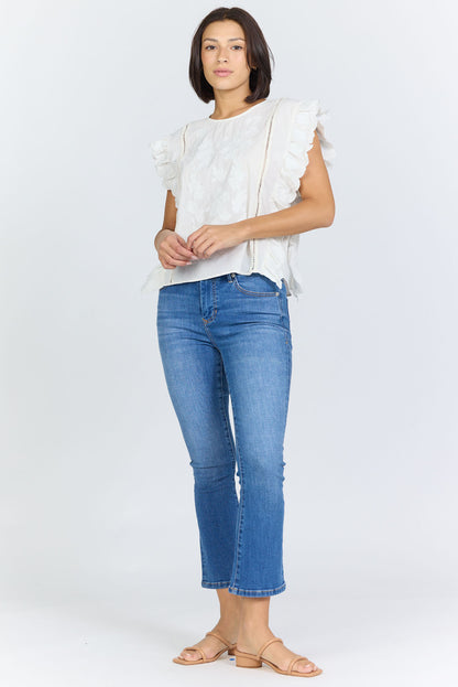 Cotton Embroidered Ruffle Top