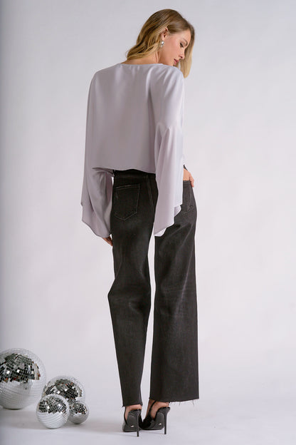 Silver Satin Cape Blouse
