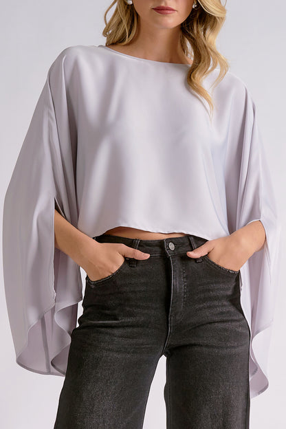 Silver Satin Cape Blouse