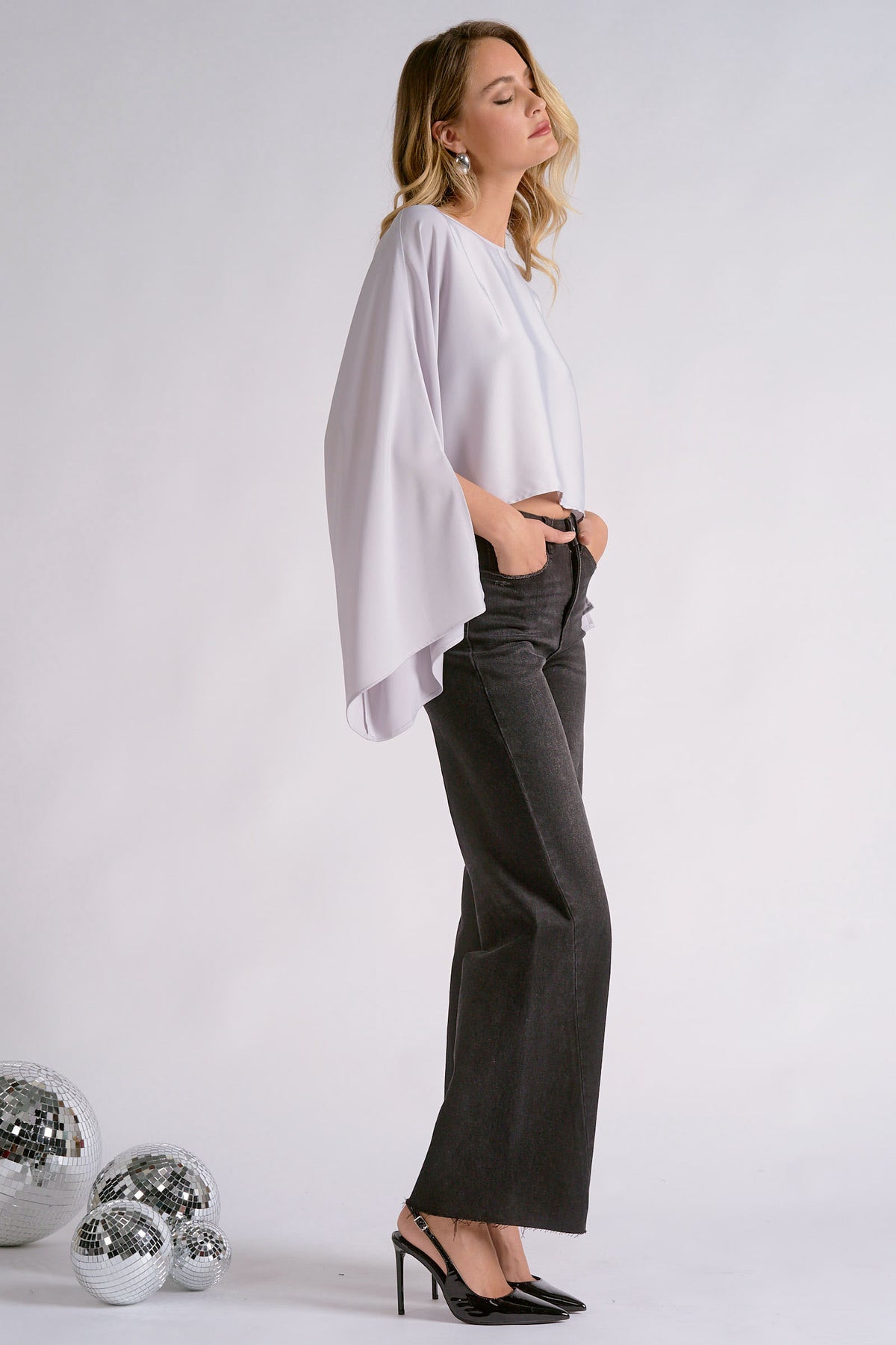 Silver Satin Cape Blouse