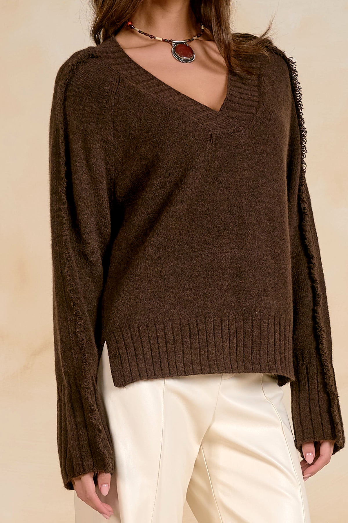Fray Edge V-Neck Sweater