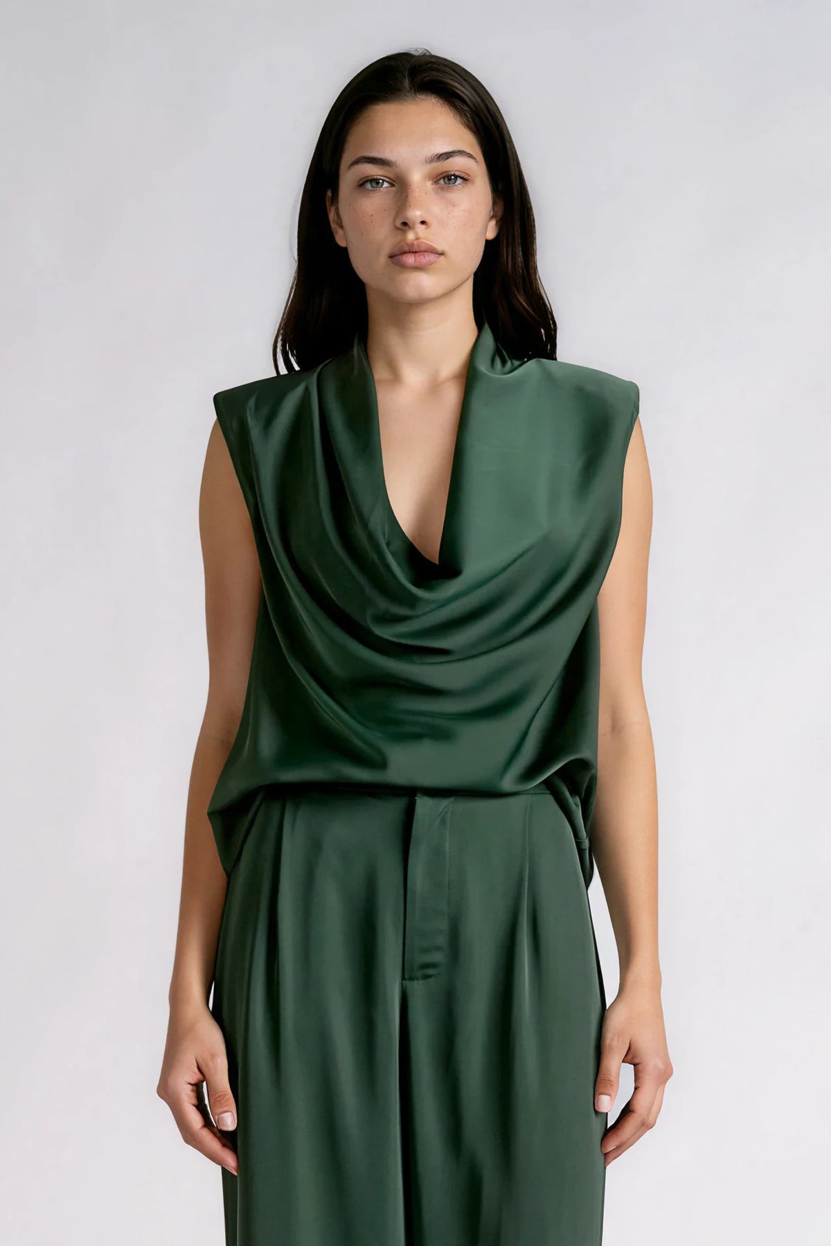 Deep Cowl Neck Satin Blouse