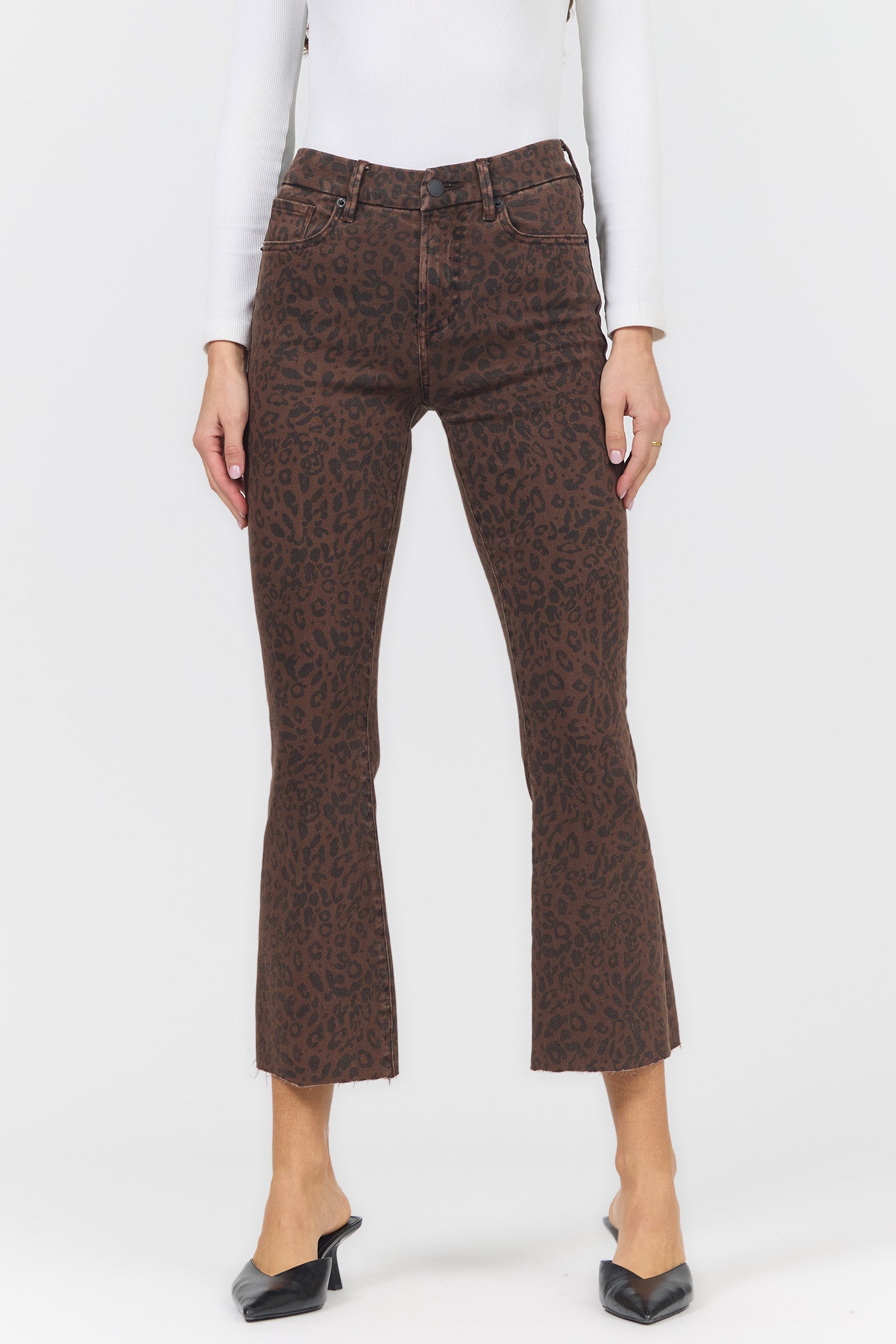 Dark Leopard Mid-Rise Raw Edge Jeans | Dear John Jeanne