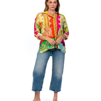 Vibrant Mosaic Print Button Down