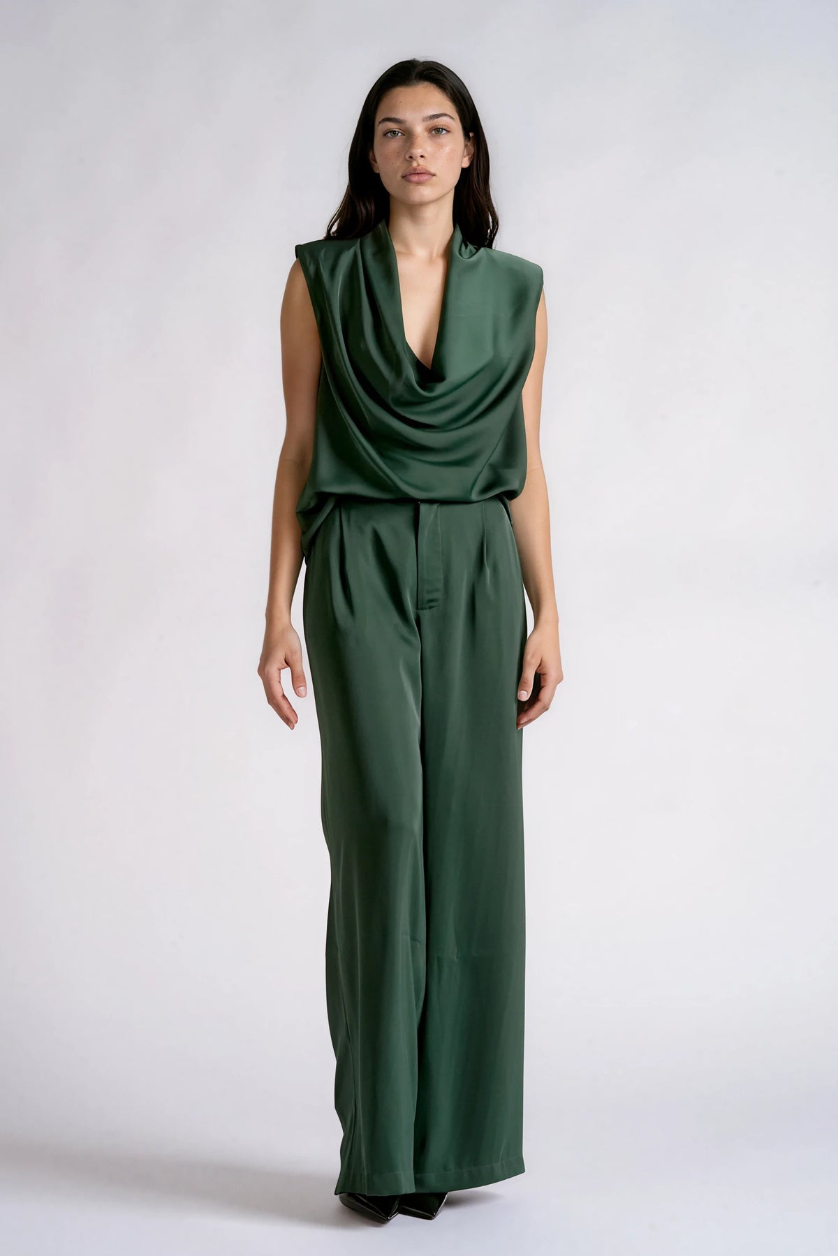 Emerald Satin Wide Leg Pant
