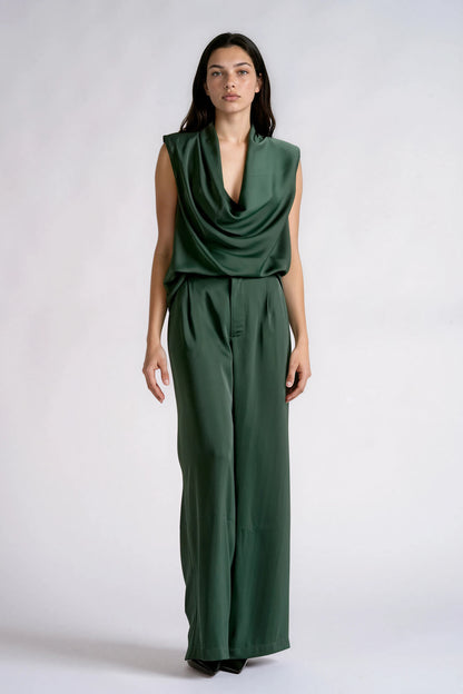 Emerald Satin Wide Leg Pant