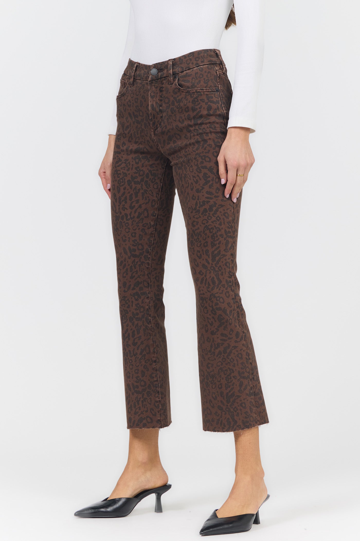 Dark Leopard Mid-Rise Raw Edge Jeans | Dear John Jeanne