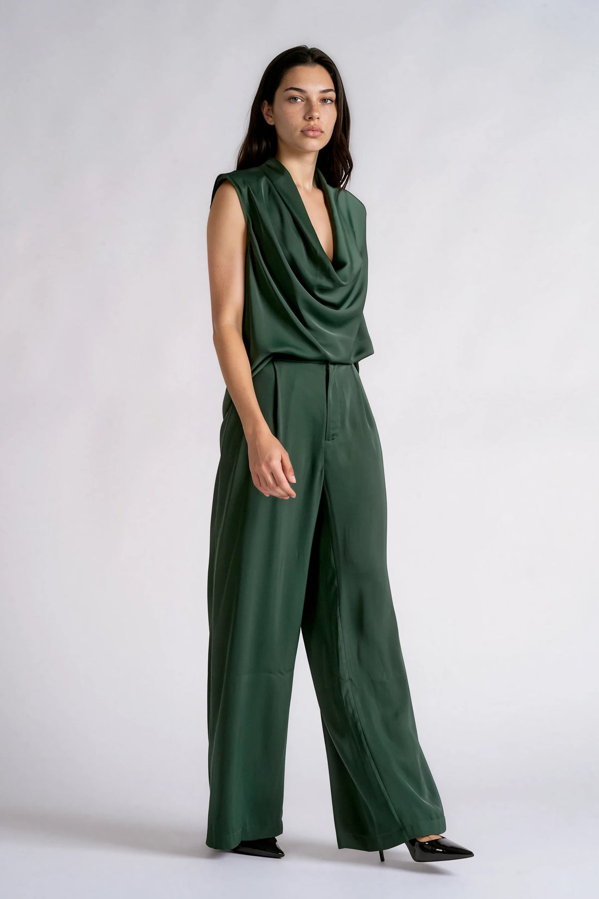 Deep Cowl Neck Satin Blouse