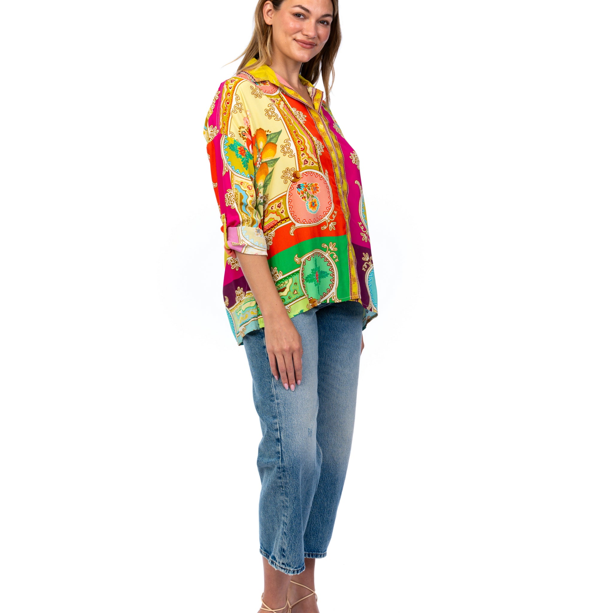 Vibrant Mosaic Print Button Down