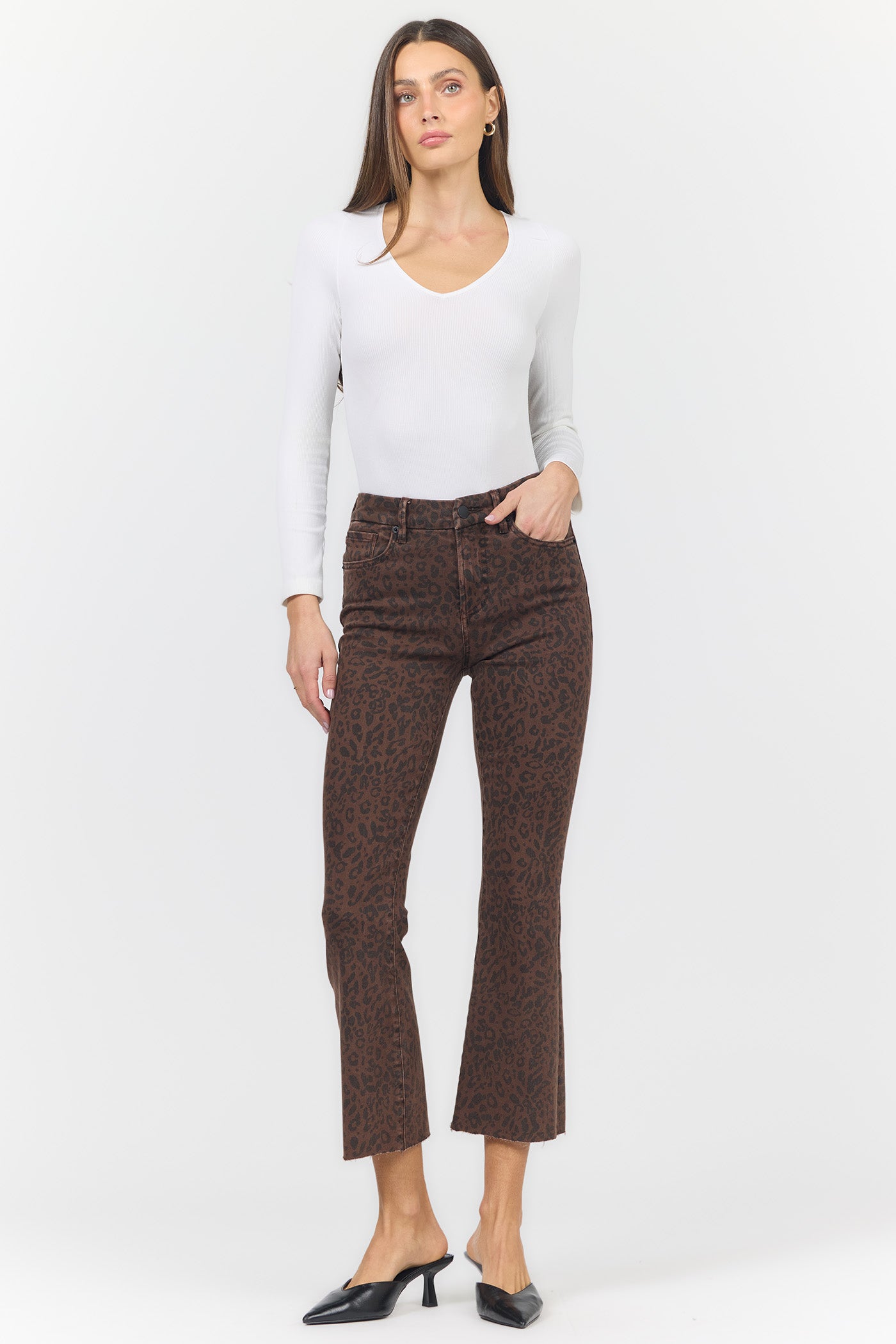 Dark Leopard Mid-Rise Raw Edge Jeans | Dear John Jeanne
