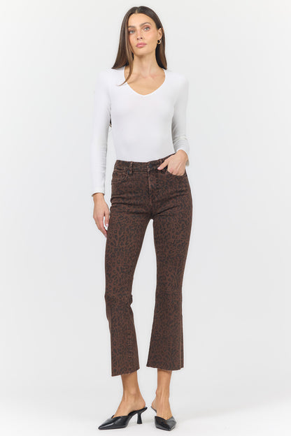 Dark Leopard Mid-Rise Raw Edge Jeans | Dear John Jeanne