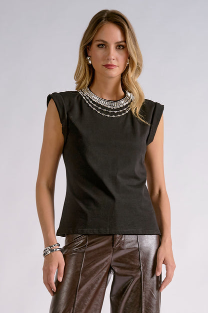 Sparkly Bedazzled Collar Tee