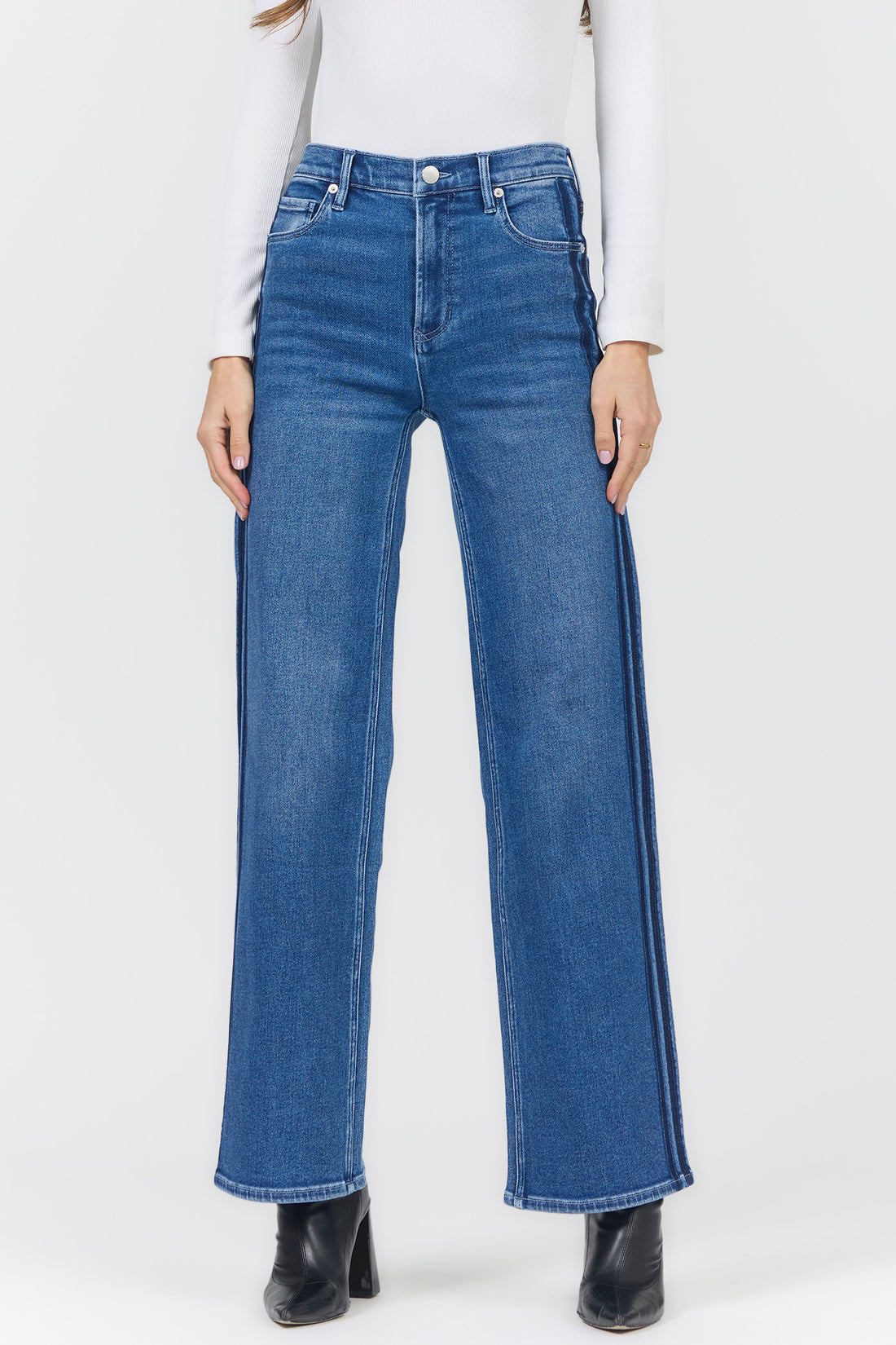 Mid-Rise Side Stripe Wide Leg Jeans | Dear John Margot