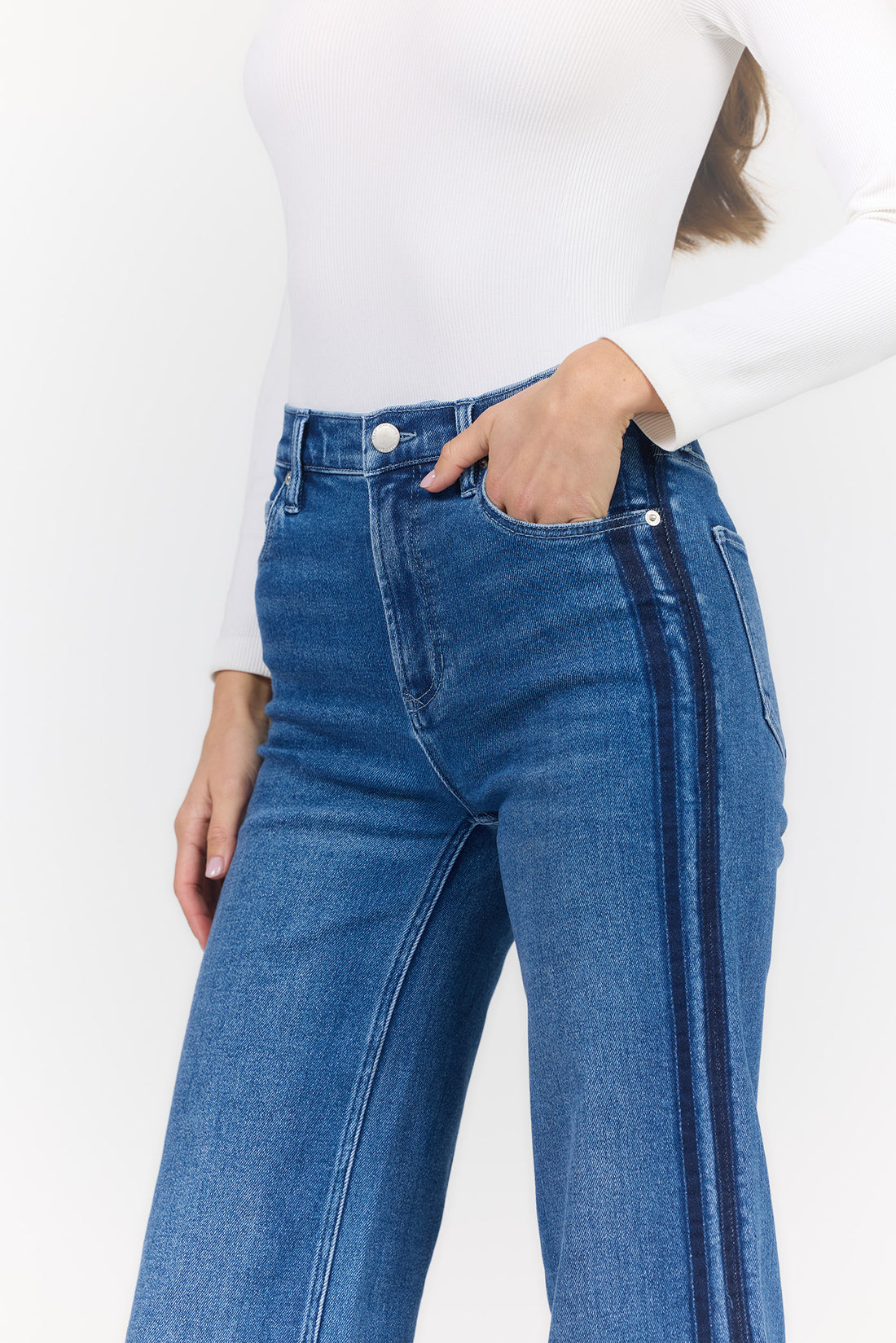 Mid-Rise Side Stripe Wide Leg Jeans | Dear John Margot