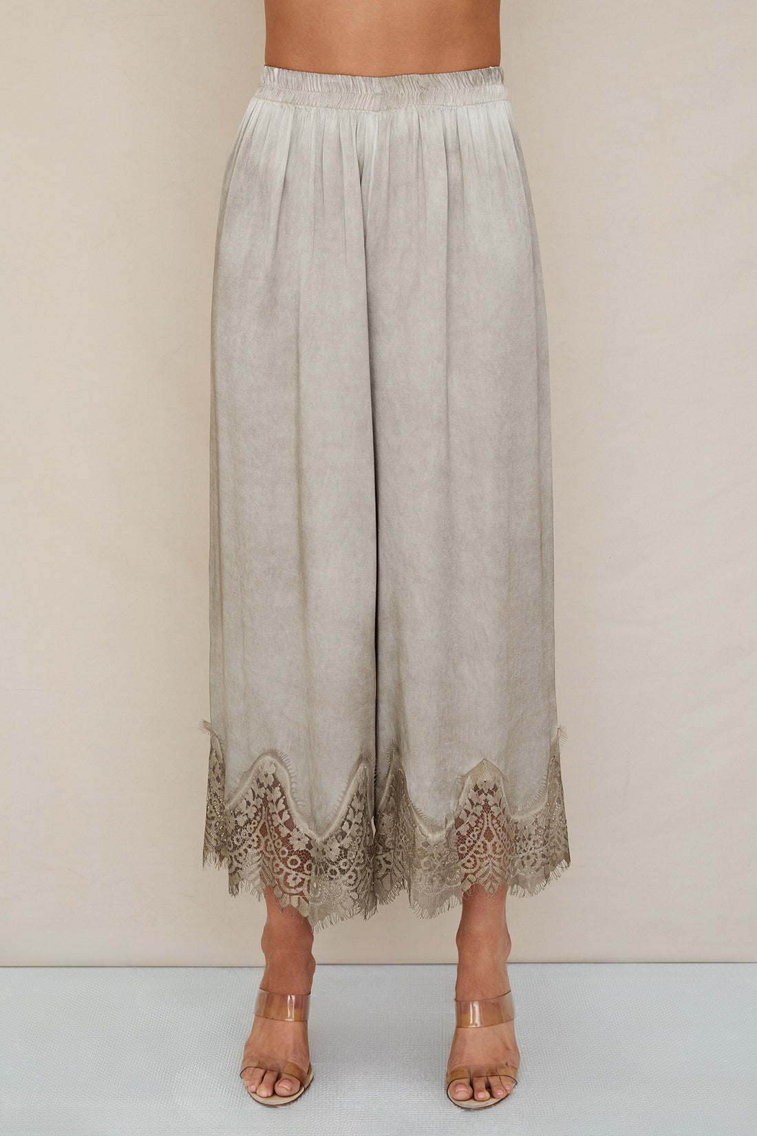 Lace-Hem Wide-Leg Pants