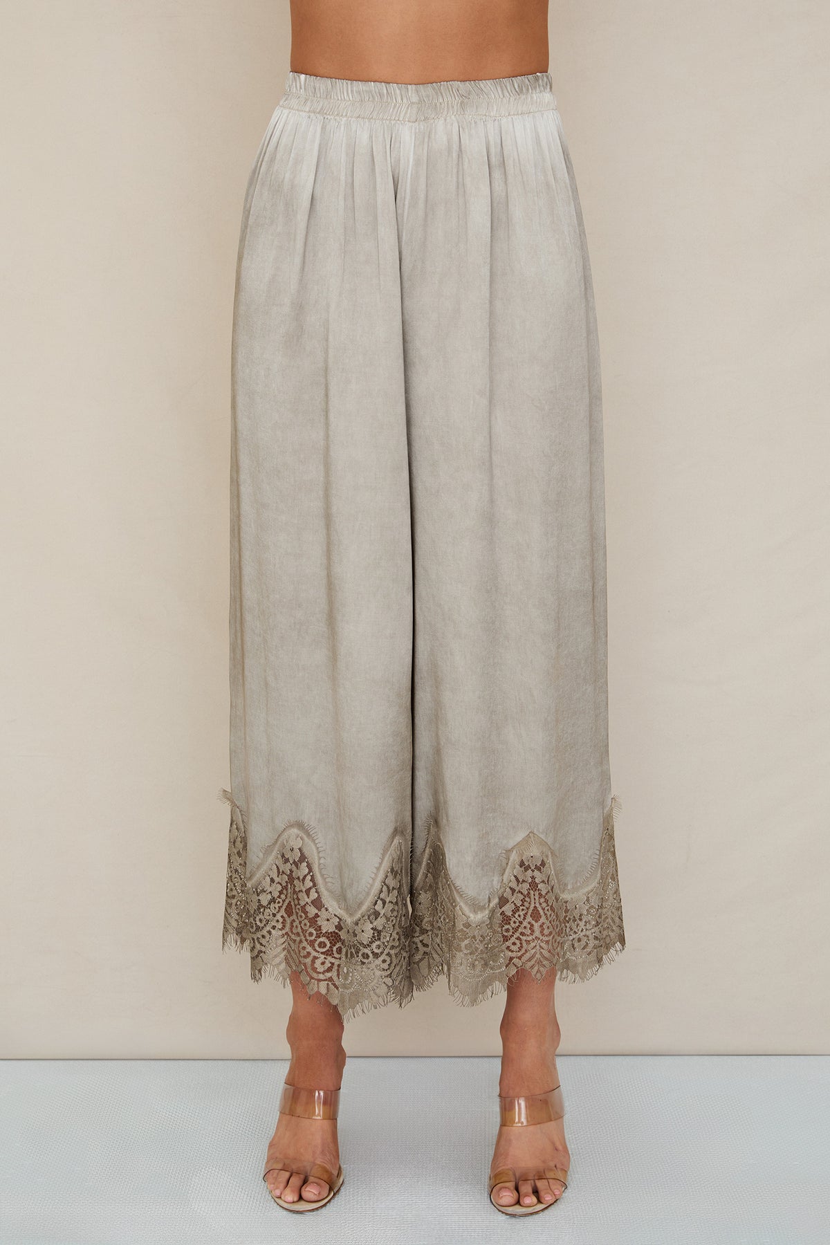 Lace-Hem Wide-Leg Pants