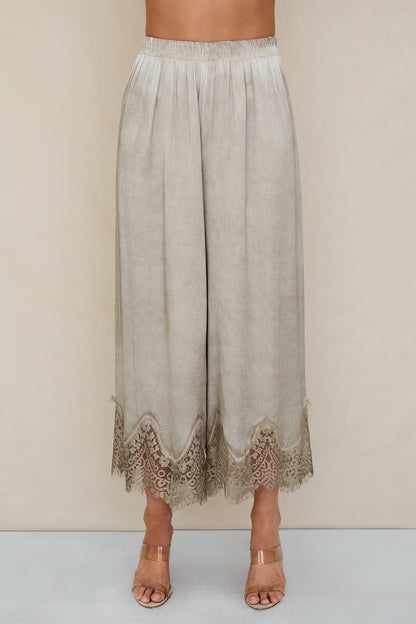 Lace-Hem Wide-Leg Pants